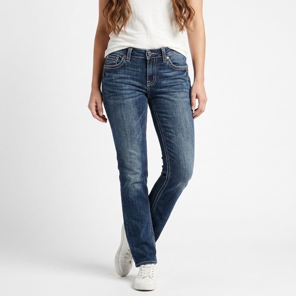 Silver Jeans Women’s Straight Leg Jeans in Dark Blue Wash